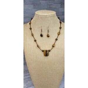 Beautiful Tiger's Eye Beaded Necklace and Earring Jewelry Set 18"L